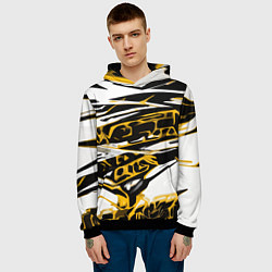 Толстовка-худи мужская Жёлто-чёрная агрессивная абстракция на белом фоне, цвет: 3D-черный — фото 2