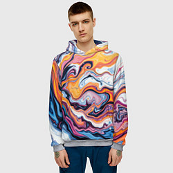 Толстовка-худи мужская Жидкие разноцветные краски, цвет: 3D-меланж — фото 2