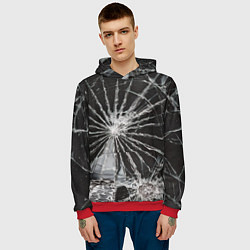 Толстовка-худи мужская Треснутое стекло черная текстура, цвет: 3D-красный — фото 2