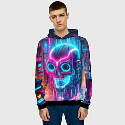 Толстовка-худи мужская Neon skull in metropolis - future, цвет: 3D-черный — фото 2