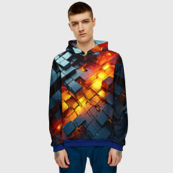 Толстовка-худи мужская Трехмерные кубики с разрушением, цвет: 3D-синий — фото 2