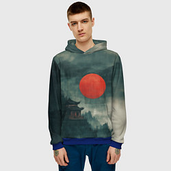 Толстовка-худи мужская Храм в горах - японский пейзаж, цвет: 3D-синий — фото 2