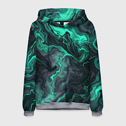 Мужская толстовка Бирюзовый мрамор на черном фоне