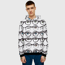 Толстовка-худи мужская Глаза в очках, цвет: 3D-черный — фото 2