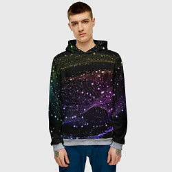 Толстовка-худи мужская Неоновые светящиеся линии и точки, цвет: 3D-меланж — фото 2