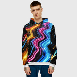 Толстовка-худи мужская Неоновые полосы - нейроарт, цвет: 3D-белый — фото 2
