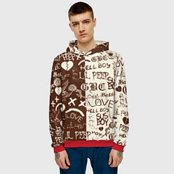 Толстовка-худи мужская Lil peep retro pattern, цвет: 3D-красный — фото 2