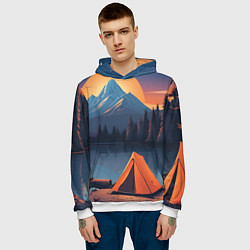 Толстовка-худи мужская Палатка на берегу озера, цвет: 3D-белый — фото 2