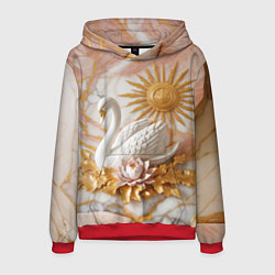 Толстовка-худи мужская Фарфоровый лебедь и солнце на розовом мраморе, цвет: 3D-красный