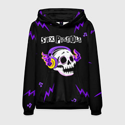 Толстовка-худи мужская Sex Pistols неоновый череп, цвет: 3D-черный