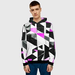 Толстовка-худи мужская Black and pink abstraction on a white background, цвет: 3D-черный — фото 2