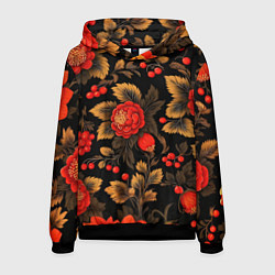 Мужская толстовка Русская хохлома, цветы, паттерн