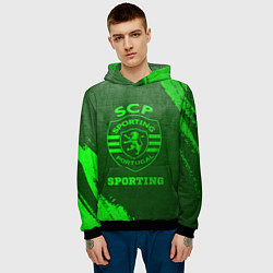 Толстовка-худи мужская Sporting - green gradient, цвет: 3D-черный — фото 2