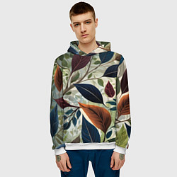 Толстовка-худи мужская Листья искусство, цвет: 3D-белый — фото 2