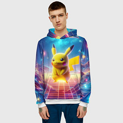 Толстовка-худи мужская Funny Pikachu - vaporwave, цвет: 3D-белый — фото 2