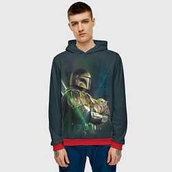 Толстовка-худи мужская Куда я туда и он - Мандалорец, цвет: 3D-красный — фото 2