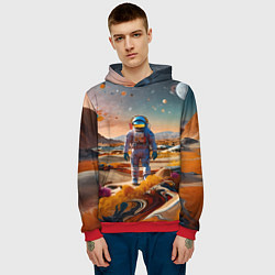 Толстовка-худи мужская Космонавт на красочной планете, цвет: 3D-красный — фото 2