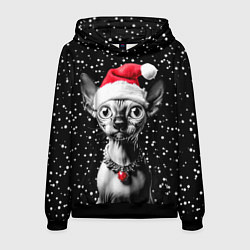 Толстовка-худи мужская Сфинкс в шапке Санты, цвет: 3D-черный