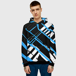 Толстовка-худи мужская Сине-белые линии на чёрном фоне, цвет: 3D-черный — фото 2
