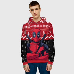 Толстовка-худи мужская Дэдпул новогодний узор, цвет: 3D-красный — фото 2