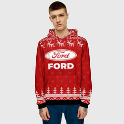Толстовка-худи мужская Новогодний Ford с оленями, цвет: 3D-черный — фото 2
