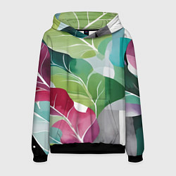 Мужская толстовка Акварельные листья и полоски