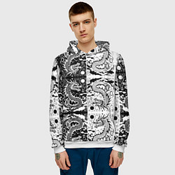 Толстовка-худи мужская Драконы инь и янь с узорами, цвет: 3D-белый — фото 2