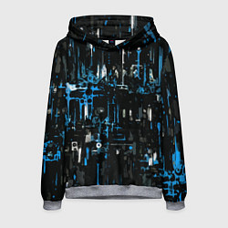Мужская толстовка Бело-синяя тревожная абстракция на чёрном фоне