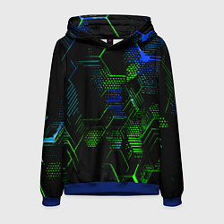 Мужская толстовка Сине-зелёные точки и линии на чёрном фоне