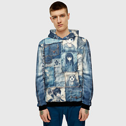 Толстовка-худи мужская Персонажи аниме на пэчворк, цвет: 3D-черный — фото 2