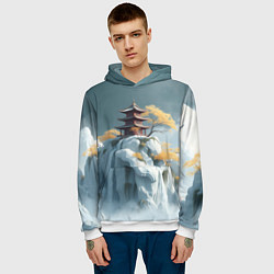 Толстовка-худи мужская Японский снежный пейзаж, цвет: 3D-белый — фото 2