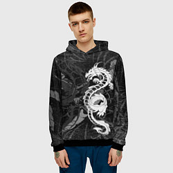 Толстовка-худи мужская Белый трайбл дракон, цвет: 3D-черный — фото 2