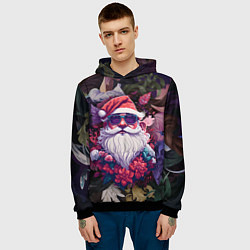 Толстовка-худи мужская Дед мороз в цветах, цвет: 3D-черный — фото 2