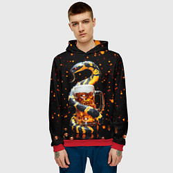 Толстовка-худи мужская Змея с кружкой пива в новогоднюю ночь, цвет: 3D-красный — фото 2