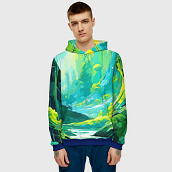 Толстовка-худи мужская Зелёная кислотная абстракция, цвет: 3D-синий — фото 2