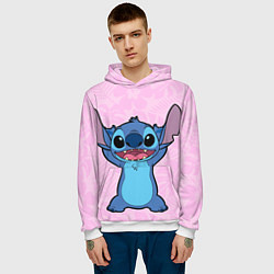 Толстовка-худи мужская Stitch on a pink background, цвет: 3D-белый — фото 2