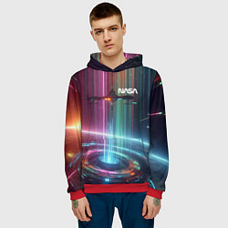 Толстовка-худи мужская Spaceship in the neon cosmos - nasa, цвет: 3D-красный — фото 2