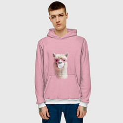 Толстовка-худи мужская Лама альпака в очках с жевательной резинкой, цвет: 3D-белый — фото 2