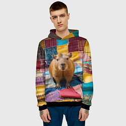 Толстовка-худи мужская Капибара и пэчворк, цвет: 3D-черный — фото 2