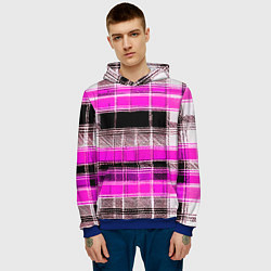 Толстовка-худи мужская Белые полосы на чёрно-розовом фоне, цвет: 3D-синий — фото 2