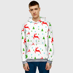 Толстовка-худи мужская Новогодние олени с ёлками, цвет: 3D-меланж — фото 2