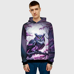 Толстовка-худи мужская Черно фиолетовая сова сидит на ветке, цвет: 3D-черный — фото 2