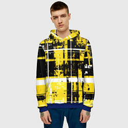 Толстовка-худи мужская Жёлто-белый гранж на чёрном фоне, цвет: 3D-синий — фото 2