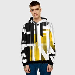 Толстовка-худи мужская Чёрно-жёлтые вертикальные и горизонтальные полосы, цвет: 3D-черный — фото 2