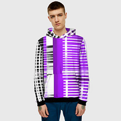 Толстовка-худи мужская Белые полосы на чёрно-фиолетовом фоне, цвет: 3D-черный — фото 2
