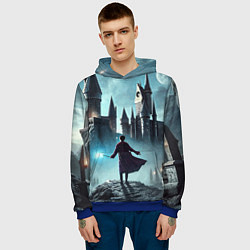 Толстовка-худи мужская Гарри Поттер перед Хогвартсом - нейроарт фантазия, цвет: 3D-синий — фото 2