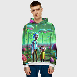 Толстовка-худи мужская Рик и Морти в фантастическом неоновом грибном лесу, цвет: 3D-белый — фото 2