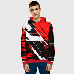 Толстовка-худи мужская Diagonal black and white stripes on a red backgrou, цвет: 3D-красный — фото 2