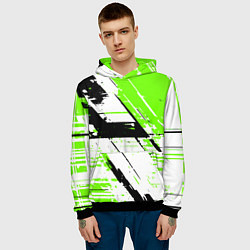 Толстовка-худи мужская Diagonal black and green stripes on a white backgr, цвет: 3D-черный — фото 2