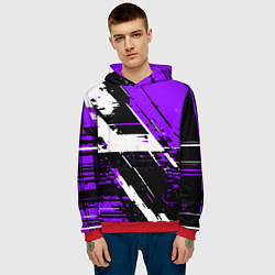 Толстовка-худи мужская Diagonal black and white stripes on a purple backg, цвет: 3D-красный — фото 2